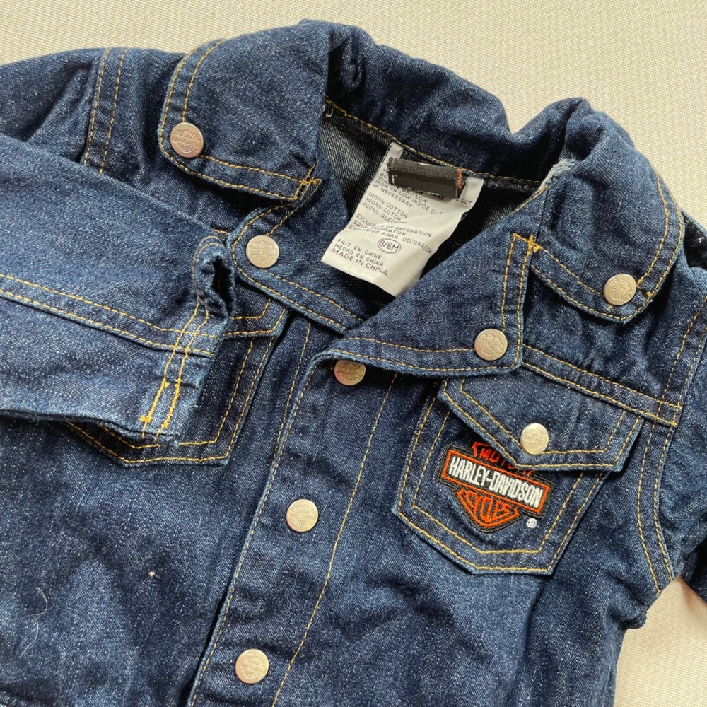 Harley-Davidson Infant Dark Wash Denim Trucker Jacket 0-6M Logo Patch